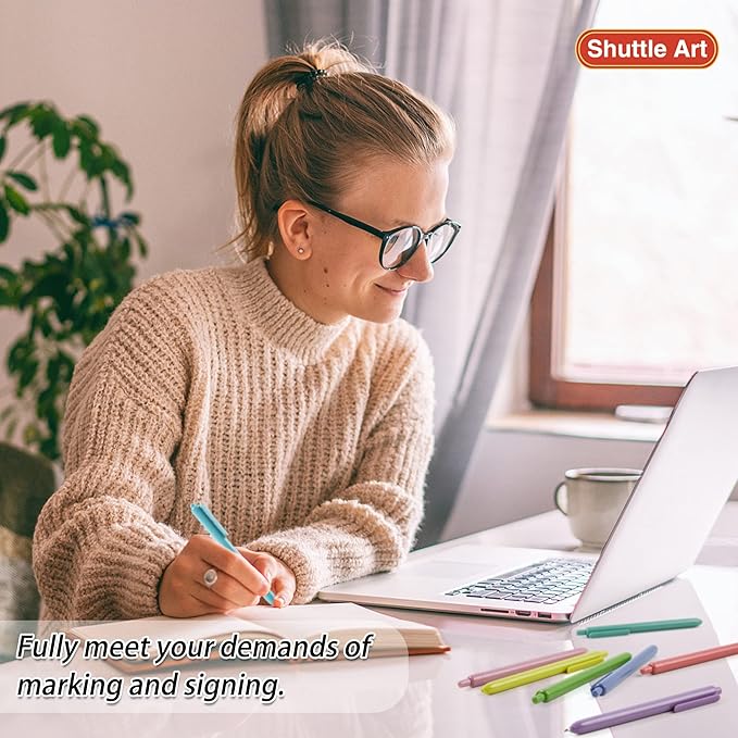 Shuttle Art Ballpoint Pens, 15 Pack Vintage Retractable Black Ink Ball Point Pens, Cute Pens 1.0mm Medium Point Quick Drying for Writing Journaling Taking Notes School Office Home