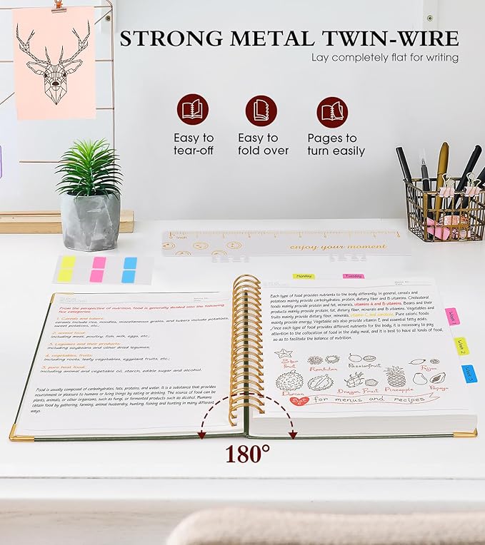 Spiral Notebook Journal 7.6” x 10”, 300 Pages Hardcover Leather Lined Journals for Women Men, B5 Large College Ruled Notebooks with 100 GSM Thick Paper, Spiral Journal for Writing Work, Olive Green