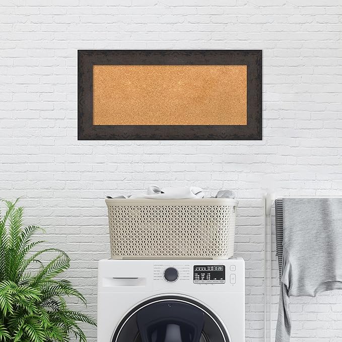 Amanti Art Natural Cork Board for Wall, 17x35 Vision Board with Black Wood Frame, Medium Corkboard Office Decor for Home Organization, Modern Corkboard Pinboard to Display Items for Home Organization