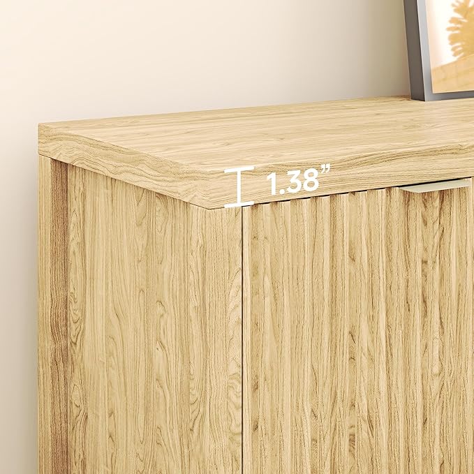 Real Relax Fluted Buffet Cabinet with Storage, Modern Sideboard with 4 Doors, 3 Adjustable Shelves, Large 55'' Kitchen Credenza Coffee Bar Cabinet, Console Cabinets for Living, Dinning Room, Natural