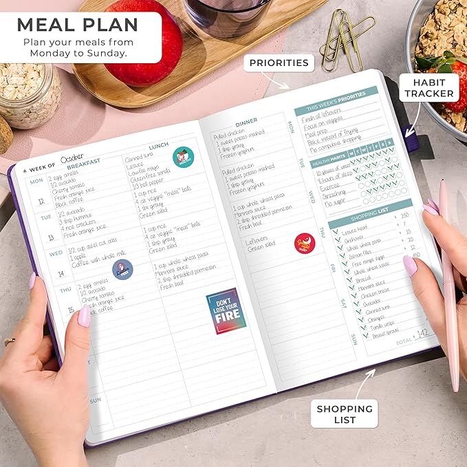 Clever Fox Weekly Meal Planner - Weekly & Daily Meal Prep Journal with Shopping and Grocery Lists for Menu Planning, Healthy Diet & Weight Loss Tracking, Lasts 1 Year, Undated, A5 - Purple