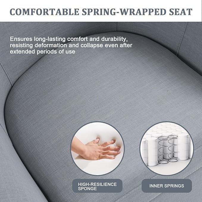 UIXE 360° Swivel Barrel Accent Chair, Modern Round Arm Chair Upholstered Club Armchair, Single Sofa Seating in Fabric for Living Room, Bedroom (Pebble Grey)