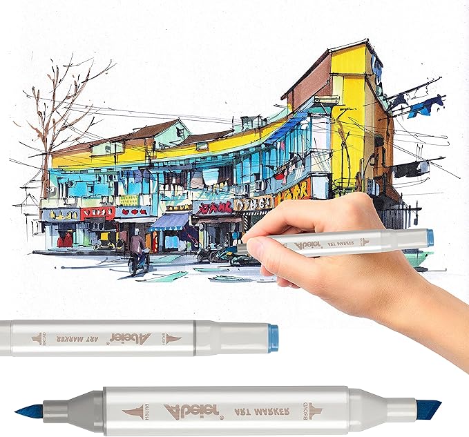 ABEIER 81 Colors Alcohol Markers - Brush & Chisel Dual Tip Sketch Markers, Plus 1 Blender, Permanent for Kids & Adults Coloring & Illustration
