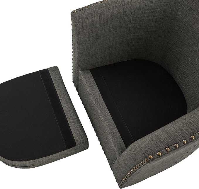 UIXE 360° Swivel Barrel Accent Chair Set of 2, Modern Upholstered Arm Chair Round Club Armchair, Nailhead Trim Single Sofa Seating in Fabric for Living Room - Gray