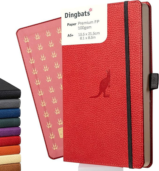 Dingbats* Wildlife Grid Writing Journal Notebook A5 - Vegan Leather Hardcover - Ideal for Work, Travel - Pocket, Elastic Closure, & Bookmark