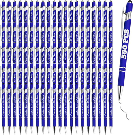 Personalized Pens Bulk 500 with Name Custom Engraving Ballpoint Pens with Stylus Tip Customized Smooth Writing Pens Personalized Gifts for Anniversary Birthday or Graduation(Blue,Black Ink)