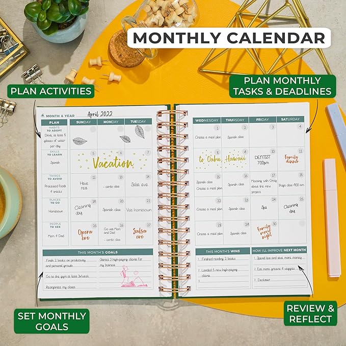 Clever Fox Planner 2nd Edition Spiral – Colorful Weekly & Monthly Goal Planner, Time Management & Productivity Organizer, Undated (Forest Green)