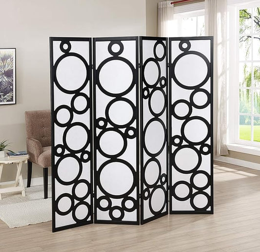 NicBex Room Divider 4 Panel Room Dividers with Circle Pattern Partition Room Dividers and Folding Privacy Screens Wall Divider for Home, Office, Room Separation,70" W x 1" D x 70" H, White+Black