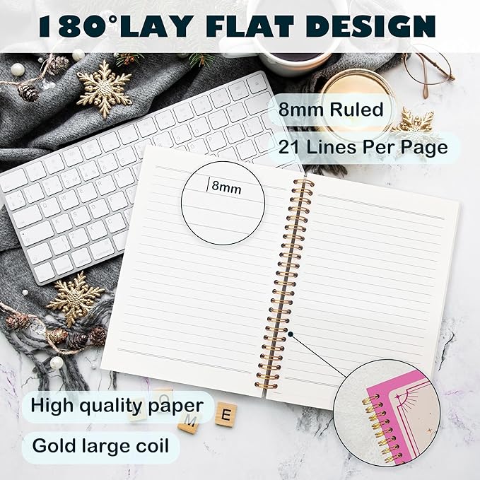 BearCake Preppy Pink Tarot Card the Sun Notebook Journal, Witchy Notebook, Witchy Gifts, Pink Office Supplies, Pink Aesthetic Notebooks, Pink Desk Accessories, Hardcover Spiral Notebook 5.5x8.3