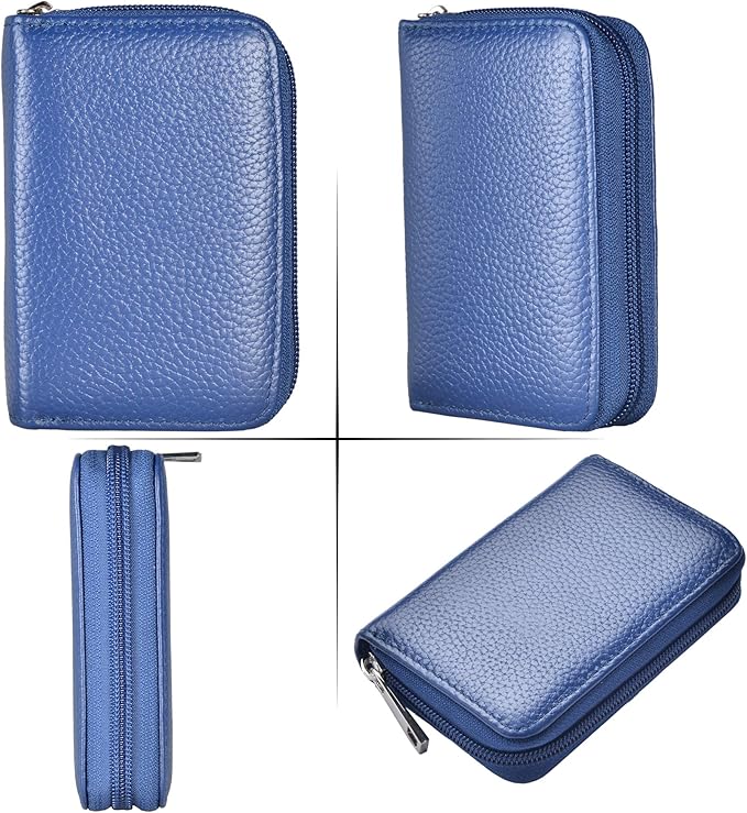 Easyoulife Genuine Leather Credit Card Holder Zipper Wallet With 26 Card Slots