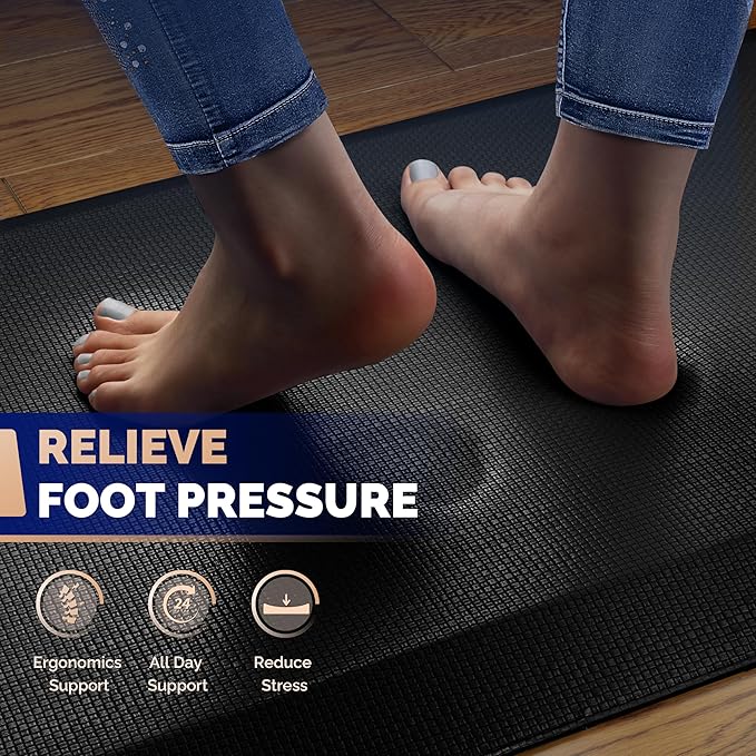 FEATOL 2 Packs Anti Fatigue Mats for Kitchen Floor – 9/10 Extra Thick Standing Cushioned Desk Mat Memory Foam, Ergonomic Floor Padded at Home, Kitchen, Office, Garage – NOT PVC (17" x 24", Black)