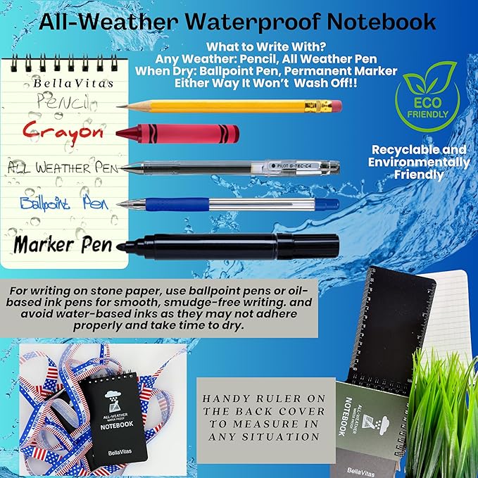 Waterproof 3x5 Notebook Pocket Notebook Small Spiral Notebooks Pocket Notepad Small Notepad 3x5 Pocket Notepad Police Notepad Tactical Notebook and All-Weather pen 4 Pack Multi