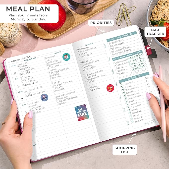 Clever Fox Weekly Meal Planner - Weekly & Daily Meal Prep Journal with Shopping and Grocery Lists for Menu Planning, Healthy Diet & Weight Loss Tracking, Lasts 1 Year, Undated, A5 - Fuchsia