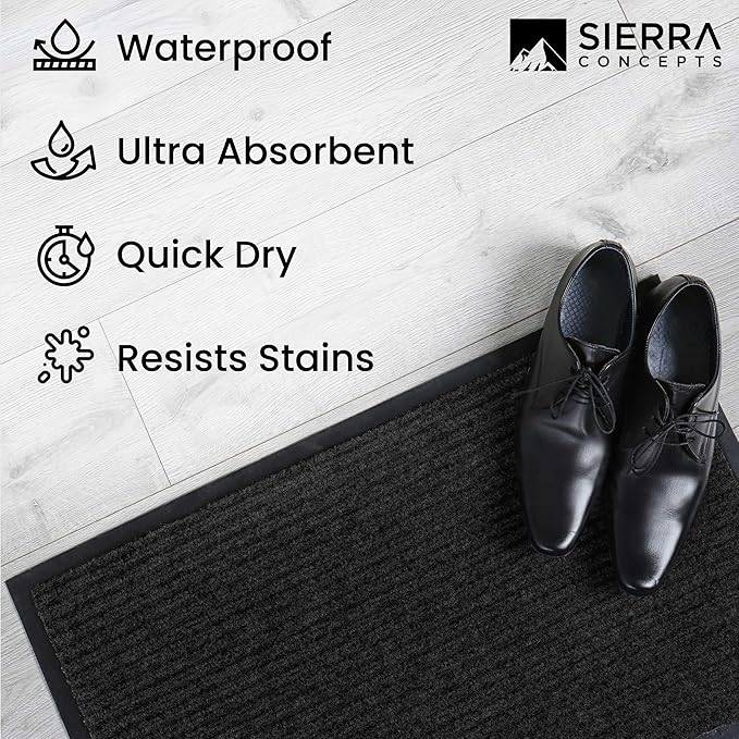 Sierra Concepts Front Door Mat X-Large Welcome Floor Mats - Entryway Indoor Outdoor Entrance Doormat, Patio, Porch, Muddy Dog Shoe, Inside Outside Low Profile 48x36in, 2-Pack Black