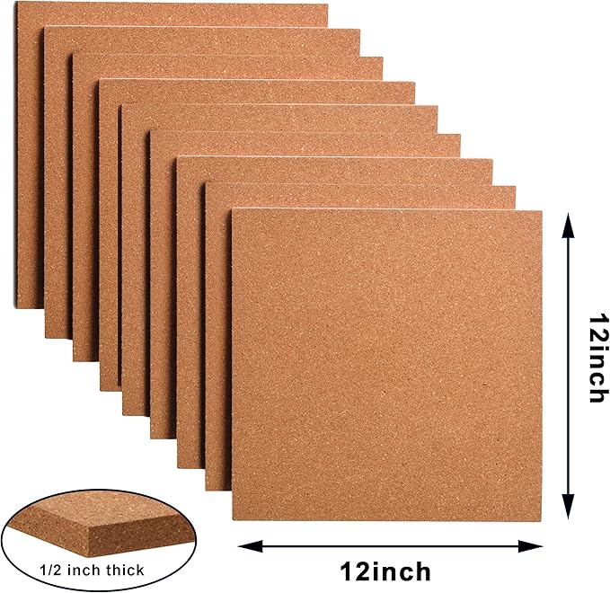 SUNGIFT Cork Board 12"x12" - 1/2" Thick Square Bulletin Boards 9 Pack Cork Tiles with 100 PCS Push Pins Mini Wall Self-Adhesive Corkboards Tiles for Wall