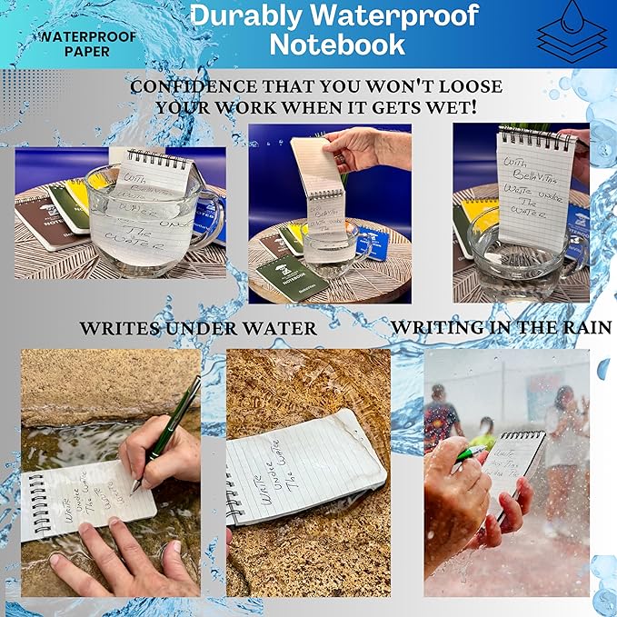 Waterproof 3x5 Notebook Pocket Notebook Small Spiral Notebooks Pocket Notepad Small Notepad 3x5 Pocket Notepad Police Notepad Tactical Notebook and All-Weather pen 4 Pack Multi