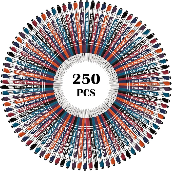 Up to 500 Pcs Custom Pens Bulk | Rainbow of Colors | Soft-Touch Metal Black Ink Personalized with Name or Message (Assorted, 250 pcs)