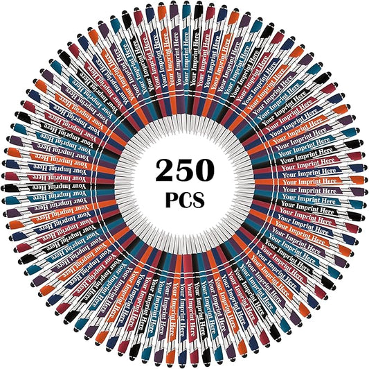 Up to 500 Pcs Custom Pens Bulk | Rainbow of Colors | Soft-Touch Metal Black Ink Personalized with Name or Message (Assorted, 250 pcs)