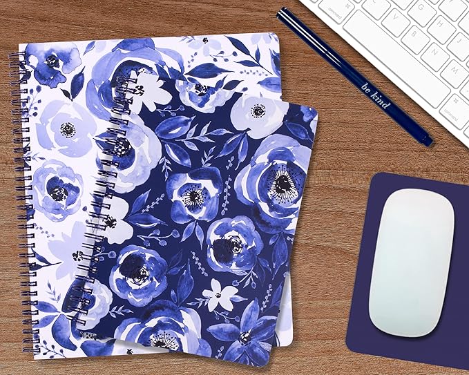 Steel Mill & Co Cute Large Spiral Notebook College Ruled, 11" x 9.5" with Durable Hardcover and 160 Lined Pages, Watercolor Floral (White)