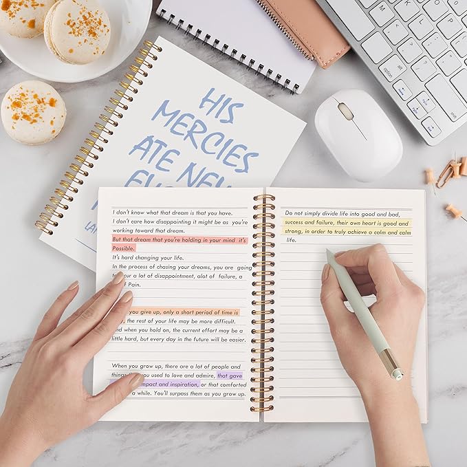 Qabliqo Trendy Blue Christian Spiral Notebooks, His Mercies Are New Every Morning Bible Journal, Religious Scripture Journals for Writing, Bible Verse Notebook for Note Taking, 5.5x8.3 Inch