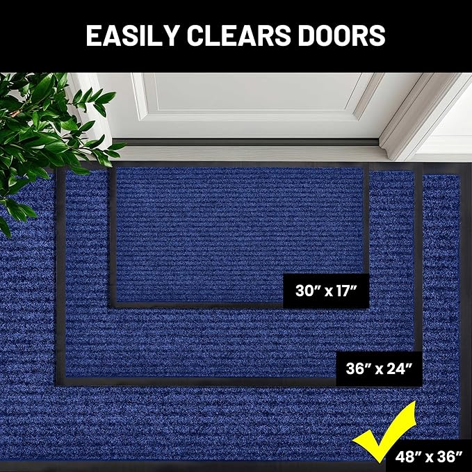 Sierra Concepts Front Door Mat X-Large Welcome Floor Mats - Entryway Indoor Outdoor Entrance Doormat, Patio, Porch, Muddy Dog Shoe, Inside Outside Low Profile 48x36in, 2-Pack Blue