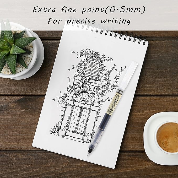 RIANCY 12 Pack Black Liquid Ink Rollerball Gel Pens, 0.5mm Extra Fine Point Tip, Smooth Writing Quick Drying No Smear No Bleed for Journaling, Drawing, Sketching, School Notes & Art Supplies