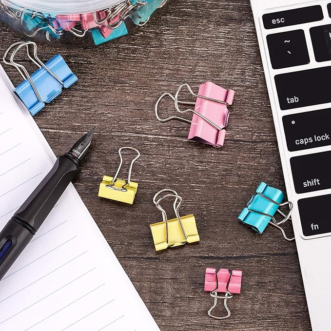 TecUnite 150 Pcs Binder Clips Assorted Sizes Pastel Paper Clamps Clips Large Medium Small Clips Office Supplies