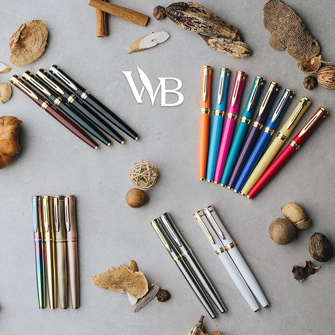 Wordsworth & Black Fountain Pen Set, Broad Nib, Includes 24 Pack Ink Cartridges, Ink Refill Converter & Gift Box, Chrome Finish, Calligraphy, [Black Chrome], Perfect for Men & Women