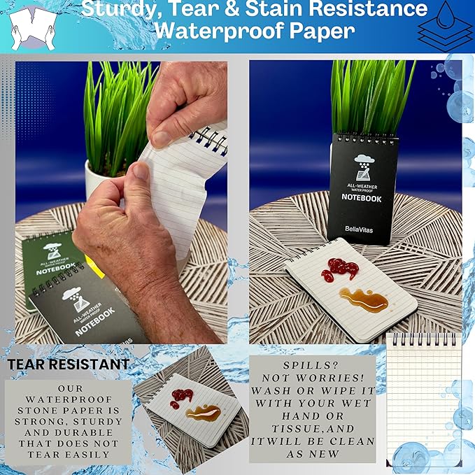 Waterproof 3x5 Notebook Pocket Notebook Small Spiral Notebooks Pocket Notepad Small Notepad 3x5 Pocket Notepad Police Notepad Tactical Notebook and All-Weather pen 4 Pack Black