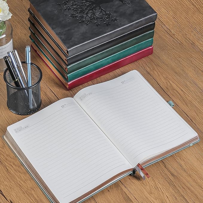 ZXHQ A5 360 Pages Lined Journaling Notebooks with Pen, Journals for Women Men, Tree of Life Design, Fine Inner Pocket - Grey