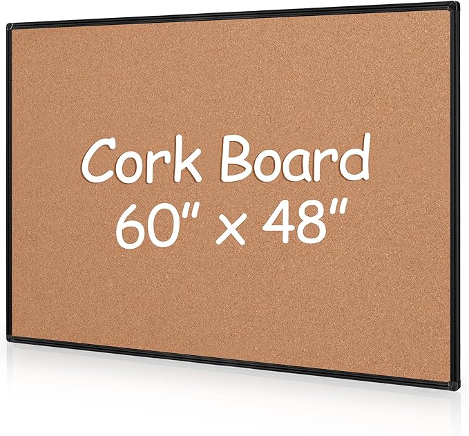 Board2by Extra Large Cork Bulletin Board 60" X 48", Black Aluminum Framed 5'x4' Corkboard for Wall, Wall Mounted Notice Pin Board with 18 Push Pins for School, Home & Office