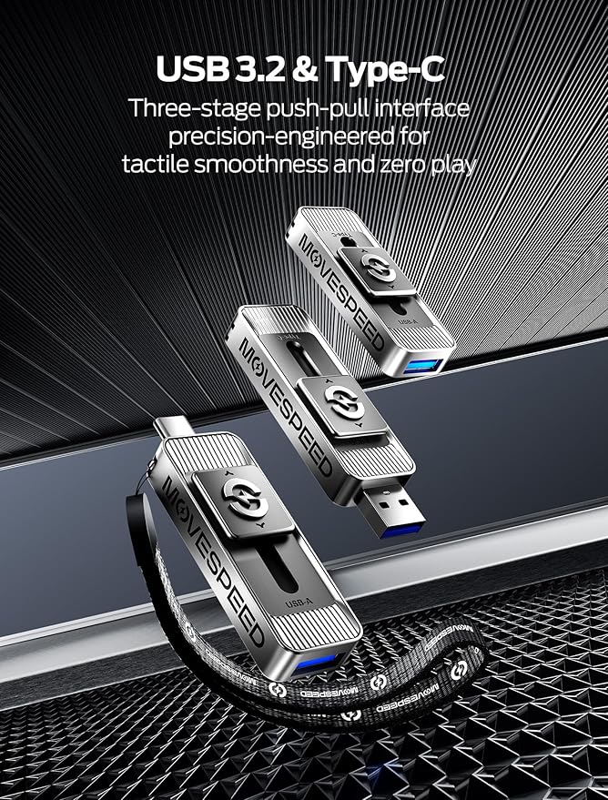 MOVE SPEED 256GB Solid State Drives with Dual Ports & Push-Pull Design — 560MB/s Read Speed, Type C + USB 3.2 Drive Portable ssd for iPhone 15/16/Android/Mac