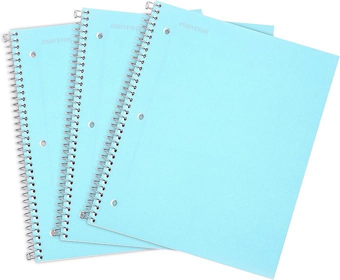 Mintra Office Durable Spiral Notebooks, 1 Subject, (Teal, College Ruled 3 Pack) - 100 Sheets, Poly Pocket, Moisture Resistant Cover, Strong Chipboard back, For School, Office, Business