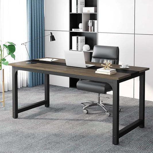 Tribesigns 70.8” Executive Desk, Large Office Computer Desk with Thicken Frame, Modern Simple Workstation Business Furniture for Home Office, Vintage Grey/Black