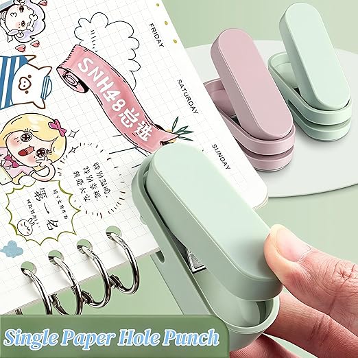 Magnoloran 2 Pack Single Hole Punch, 1/4 inch Mini Small Hole Puncher Heavy Duty Paper Hole Puncher Small Hole Punch One Hole Puncher for Crafts Paper Cards Tags Scrapbook-Pink&Green