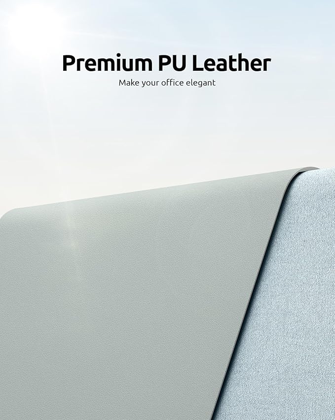 YSAGi Leather Desk Protector, Office Mat, Large Mouse Mat, Non-Slip PU Leather Blotter, Laptop Pad, Waterproof Writing Pad for Office and Home (Grayish Green, 31.5" x 15.8")