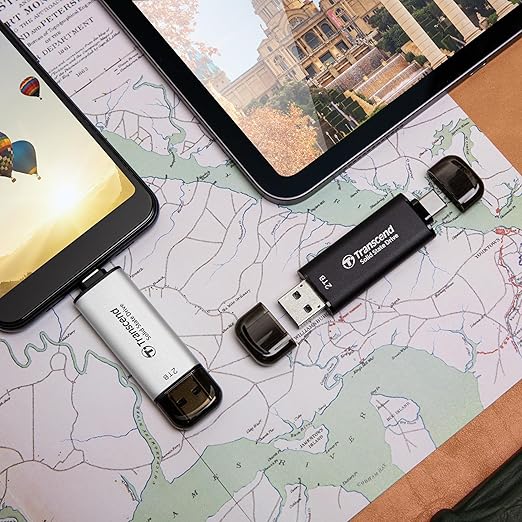 Transcend 1TB External SSD, Up to 1,050MB/s, USB 3.2 Gen 2 Portable SSD, 2-in-1 Type C &Type A, USB Hard Drive for Steam Deck, ROG Ally, MSI Claw, Windows&Mac, iPhone&iPad, Android, PS5&Xbox, Smart TV