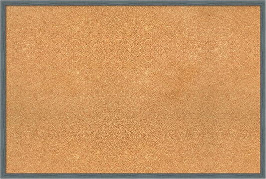Amanti Art Natural Cork Board for Wall, 25x37 Vision Board with Blue Wood Frame, Large Corkboard Office Decor for Home Organization, Rustic Farmhouse Corkboard Pinboard to display items for home