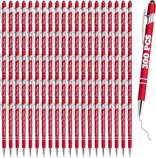 Personalized Pens Bulk 300 with Name Custom Engraving Ballpoint Pens with Stylus Tip Customized Smooth Writing Pens Personalized Gifts for Anniversary Birthday or Graduation(Red,Black Ink)
