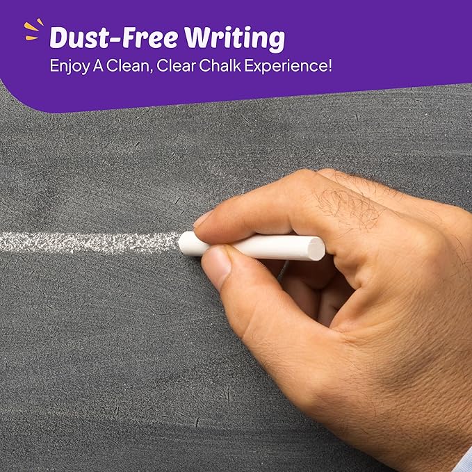 kedudes White Chalk - Chalkboard Chalk for Classrooms and Home - 24 Sticks of Dustless Chalk - Smooth Writing, Easy Cleanup - Suitable for Kids, Teachers, and Creative Spaces - 2 Boxes