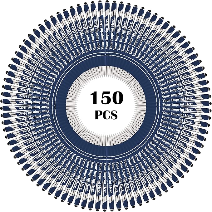 Up to 500 Pcs Custom Pens Bulk | Rainbow of Colors | Soft-Touch Metal Black Ink Personalized with Name or Message (Dark Blue, 150)