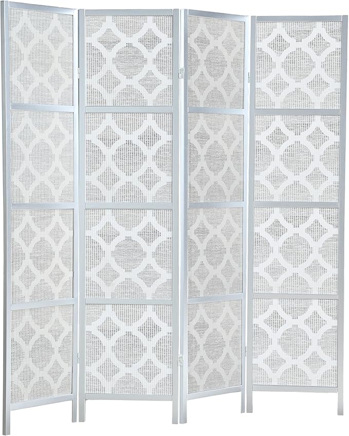 NicBex Room Divider 4 Panel Room Dividers with Quarterfoil Diamond Design Partition Room Dividers and Folding Privacy Screens Wall Divider for Home, Room Separation,69.28"W x 17.32"D x 70.31"H, Silver