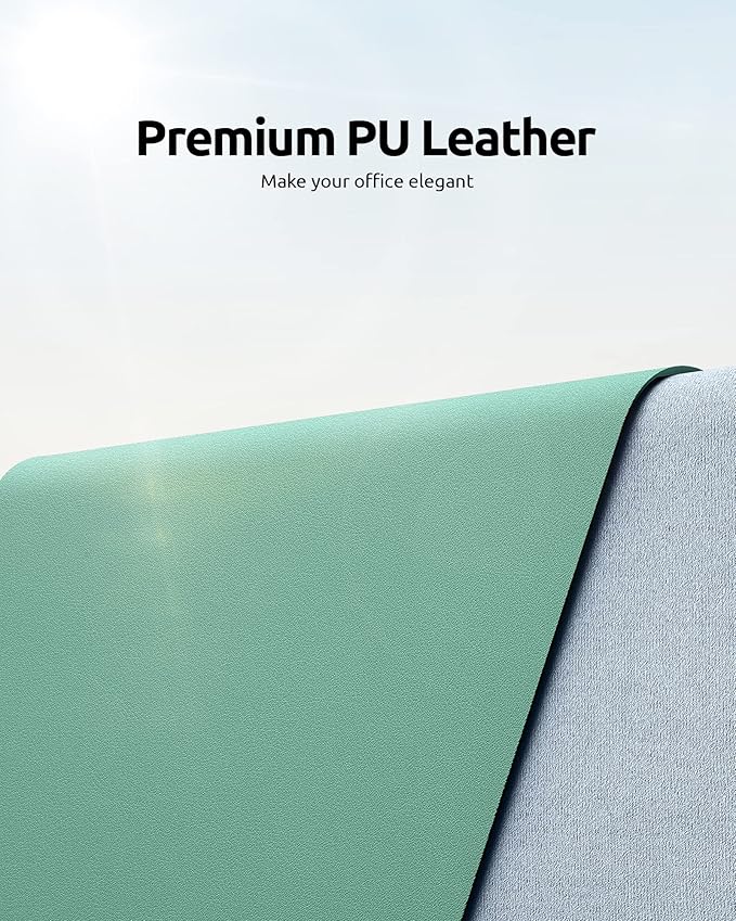 YSAGi Leather Desk Protector, Office Mat, Large Mouse Mat, Non-Slip PU Leather Blotter, Laptop Desk, Waterproof Writing Pad for Office and Home (Green-Blue, 35.4" x 17")