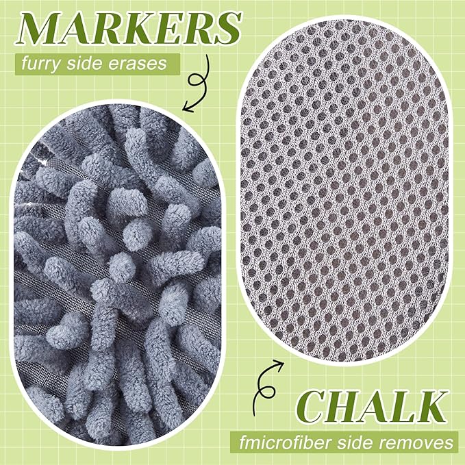 Zonon 4 Pieces Dry Erase Eraser Microfiber Shag Washable Whiteboard Eraser for Markers, Chalk, Classroom, Home and Office(Pink, Green, Gray)