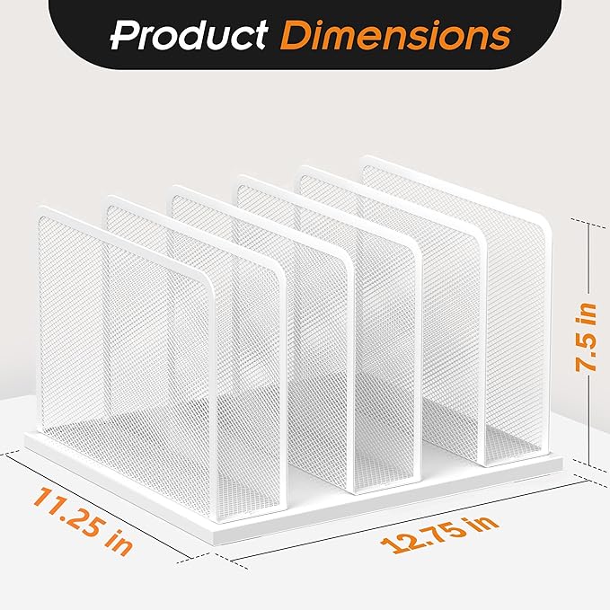 Kuntine.B Desk File Organizer Upright Mesh Desktop Organizer File Sorter Office Organization File Holder for Home, Office & Classroom (White, 1 Pack 5-Section)