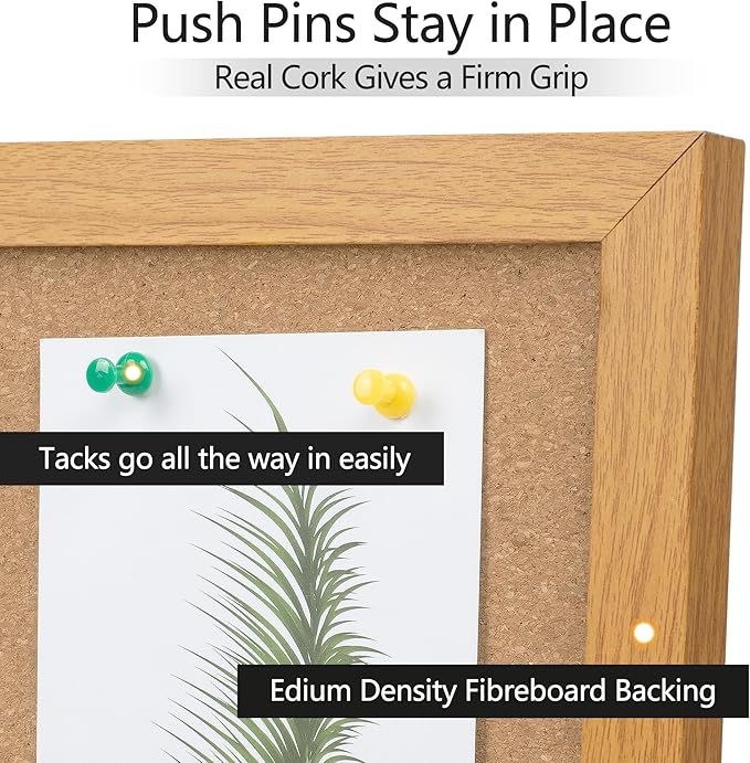 Board2by 2 Pack Cork Board Bulletin Board 18" x 24", Wood Framed Corkboards for Wall Decor, Hanging Office Message Board, Wall Mounted Notice Pin Board with 30 Push Pins for School, Home & Office