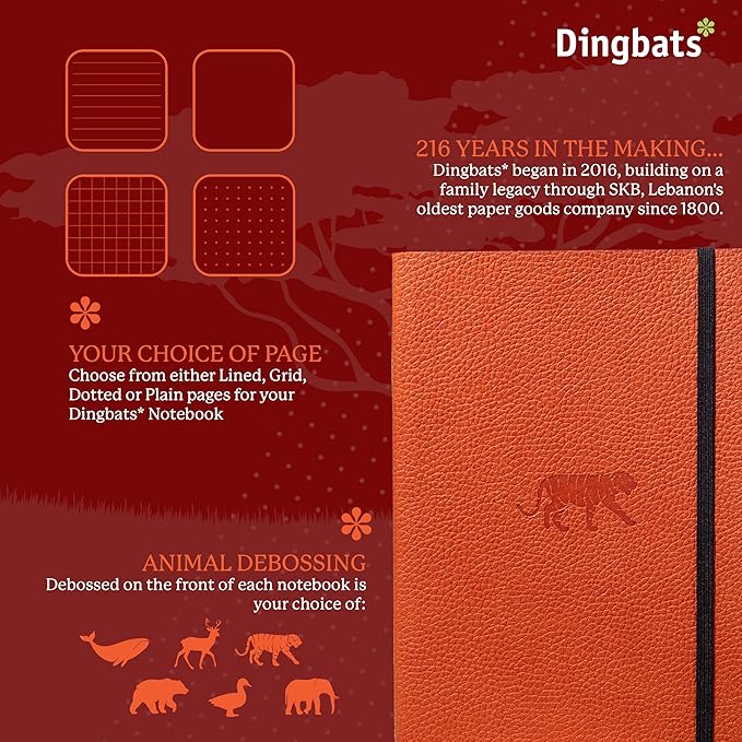 Dingbats A5 Wildlife Dotted Notebook Journal - Premium Vegan Leather Softcover Executive Journal for Women & Men - Work, Note Taking, Writing & Travel