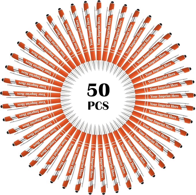 Up to 500 Pcs Custom Pens Bulk | Rainbow of Colors | Soft-Touch Metal Black Ink Personalized with Name or Message (Orange, 50 pcs)