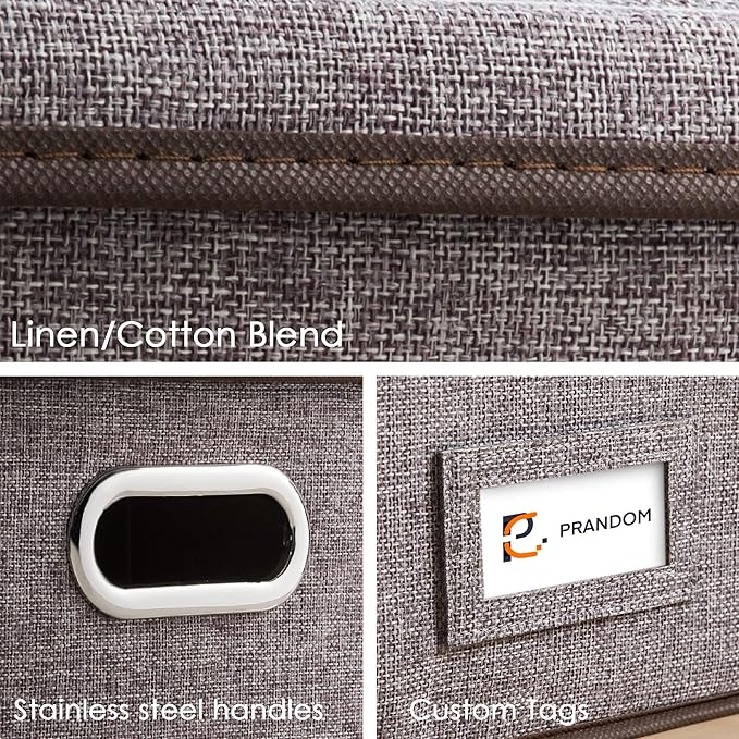 PRANDOM File Organizer Box - Set of 2 Collapsible Decorative Linen Filing Storage Hanging File Folders with Lids Office Cabinet Letter Size (15x12.2x10.75 inch)