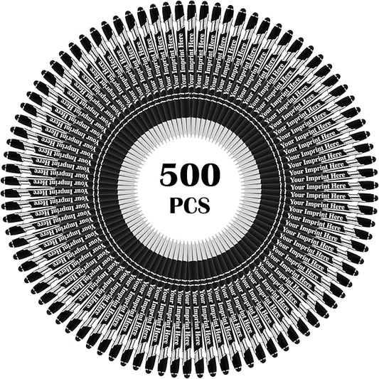 Up to 500 Pcs Custom Pens Bulk | Rainbow of Colors | Soft-Touch Metal Black Ink Personalized with Name or Message (Black, 500 pcs)